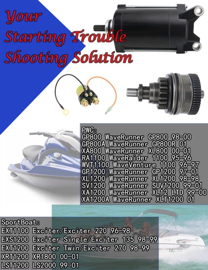 Soarider Starter & Bendix & Relay for Yamaha WaveRunner 95-01 GP800 XA800 RA1100 WVT1100 GP1200 XL1200 SV1200 XA1200, Boat 96-01 EXT1100 EXS1200 EXT1200 XRT1200 XR1800 LST1200 LS2000, 63M-81800-00-00 - Image 2